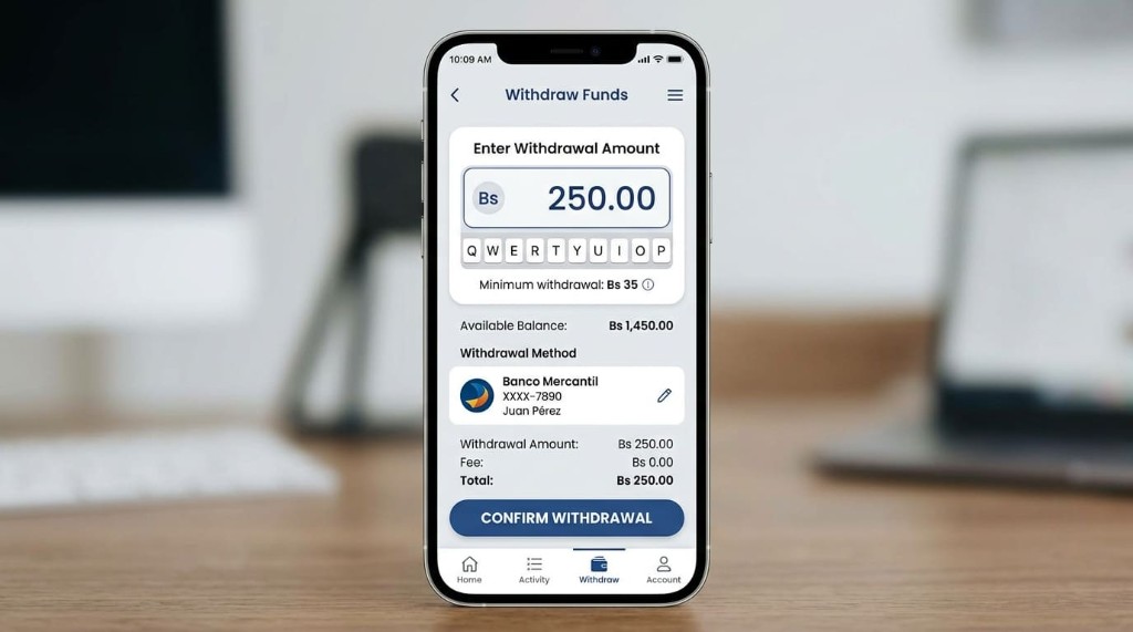 Solicitud de cobro con mínimo Bs 35 tras completar la verificación